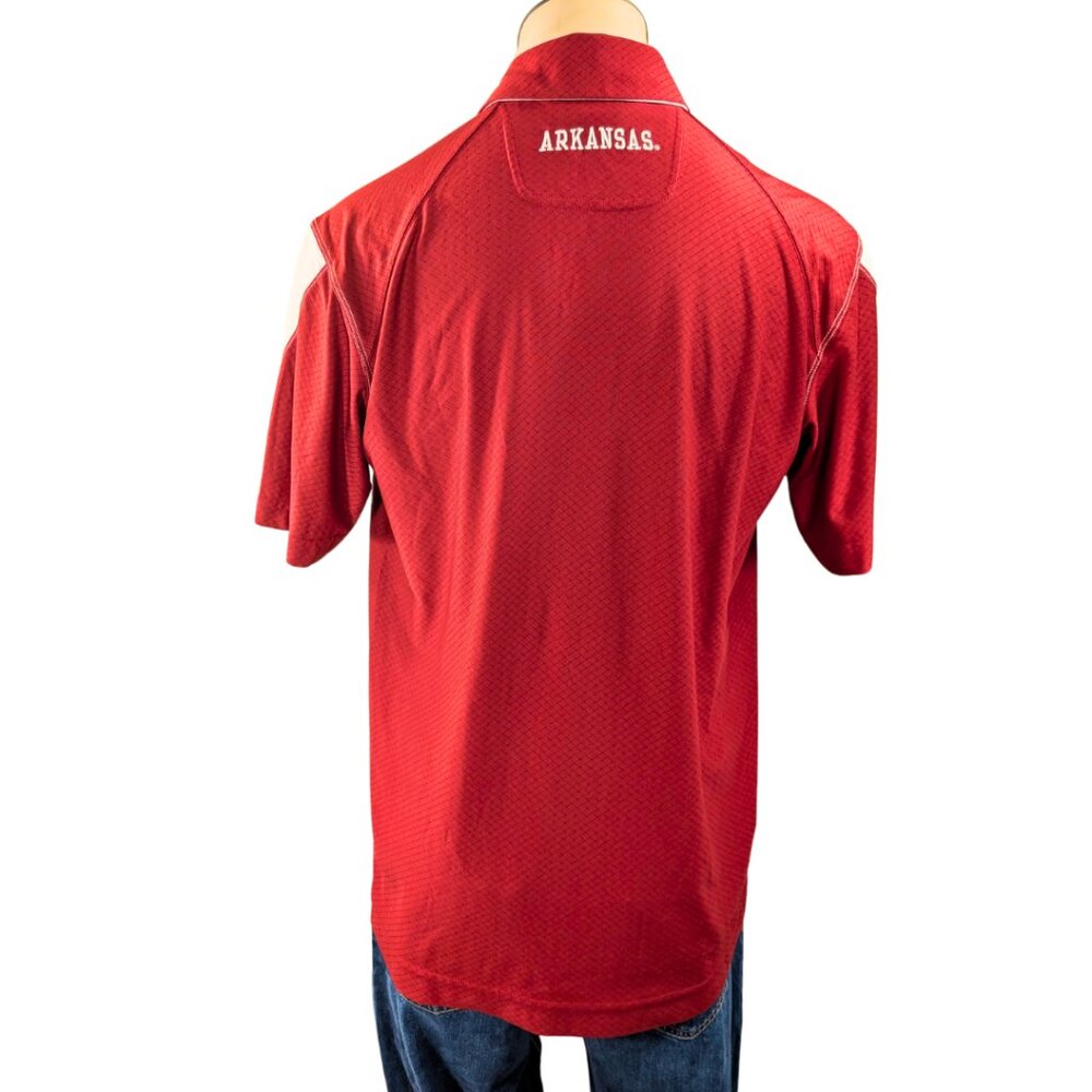 SOLD Arkansas Razorbacks Medium Red Colorblock Nike Dri-Fit Short Sleeve Polo - Picture 4 of 9